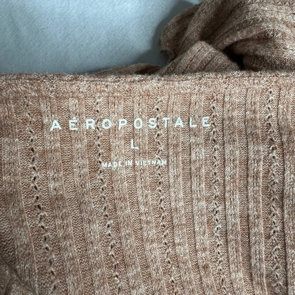 Aeropostale Long Sleeve Ribbed Double Cropped Cardigan Tan Peach Womens Large‎